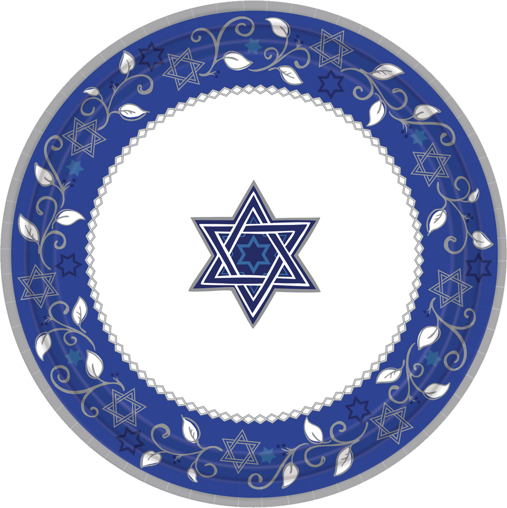 Joyous Holiday Passover Dinner Plates, Blue/Silver/White, 8pk Party City
