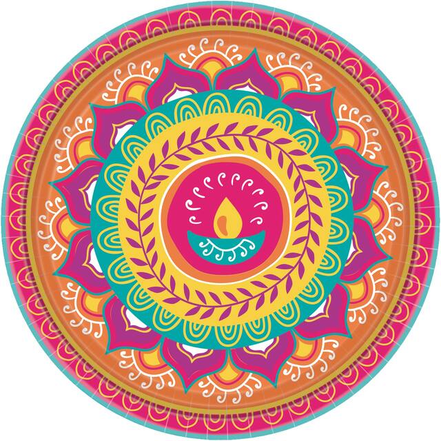 Assiettes à dîner diwali, paq. 8 Overhead_Flat