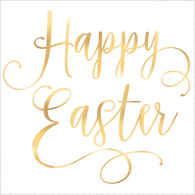 Metallic Gold Easter Beverage Napkins, 16-pk Front_Flat