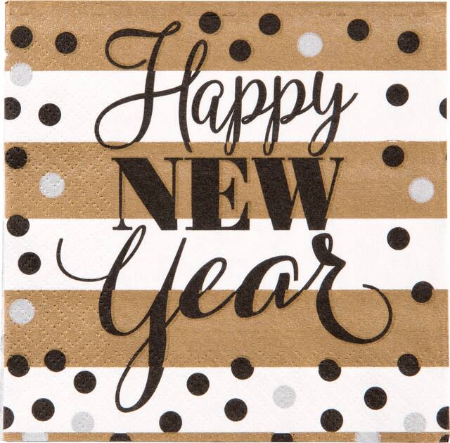 Serviettes à boissons Nouvel An à motif doré, paq. 16 Front_Flat