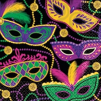 Serviettes à boissons mascarade Mardi gras, paq. 16 Front_Flat