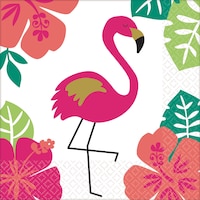 Aloha Flamingo Square Paper Disposable Beverage Napkins, Pink/White, Floral, 5-in, 16-pk, 2-ply, for Summer Party