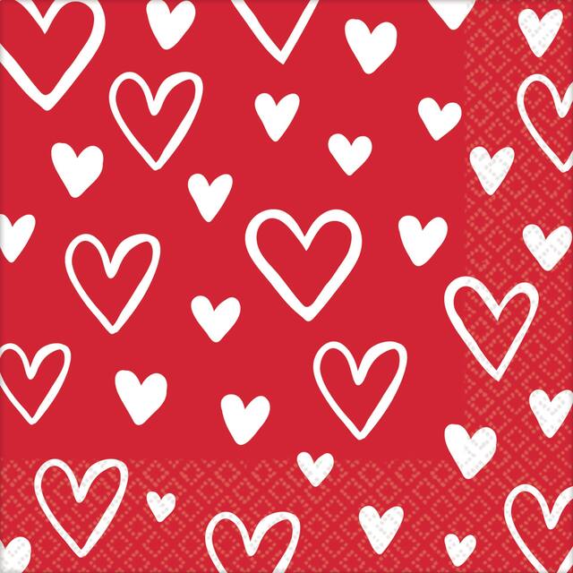 Valentine's Day Heart Beverage Napkins, 16-pk Overhead_Flat