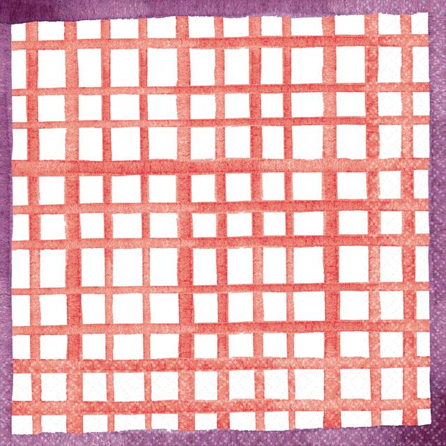 Bright Coral Grid Beverage Napkins, 16-pk Overhead_Flat