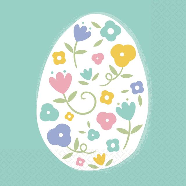 Square Paper Disposable Beverage Napkins, Green, Easter Eggs, 5-in, 16-pk, 2-ply, for Easter Front_Flat