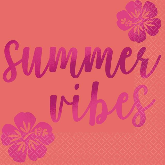 Pink Hibiscus Beverage Napkins, 16-pk Front_Flat