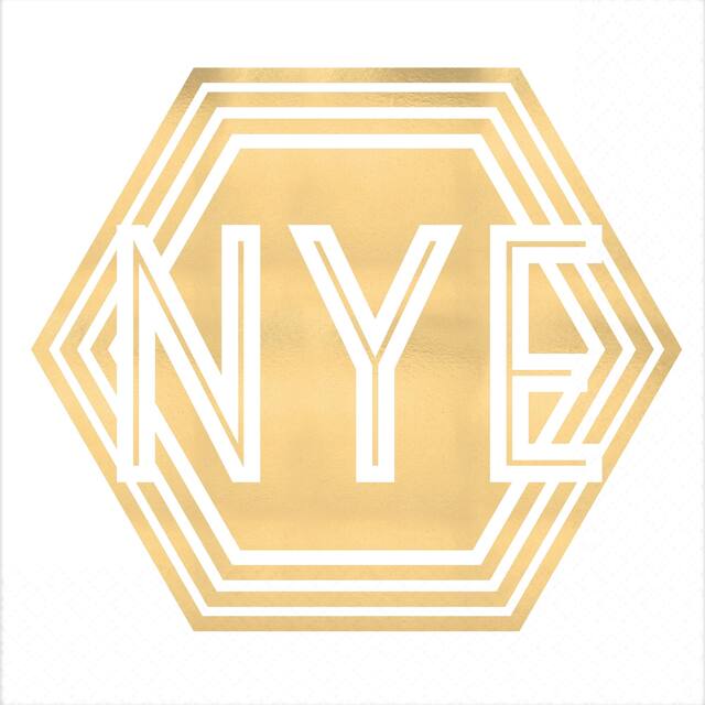 Serviettes à boissons NYE Hexagon, or métallique, paq. 16 Overhead_Flat