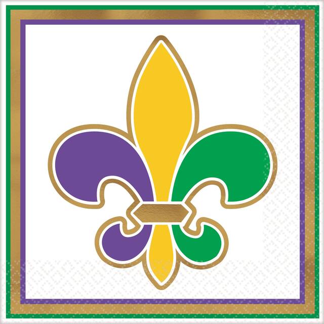 Serviettes à boissons Mardi gras, fleurs de lys, or métallique, paq. 16 Front_Flat