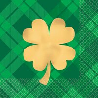 Gold Shamrock Plaid Beverage Napkins, 16-pk Overhead_Flat