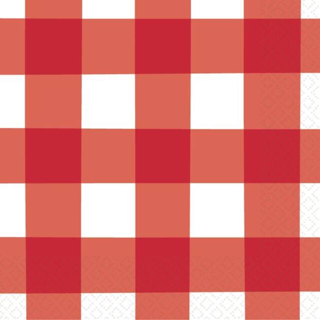 Serviettes à boissons en guingan d'été américain, rouge, paq. 16 Front_Flat