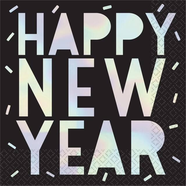 Iridescent Happy New Year Lunch Napkins, 16-pk Overhead_Flat