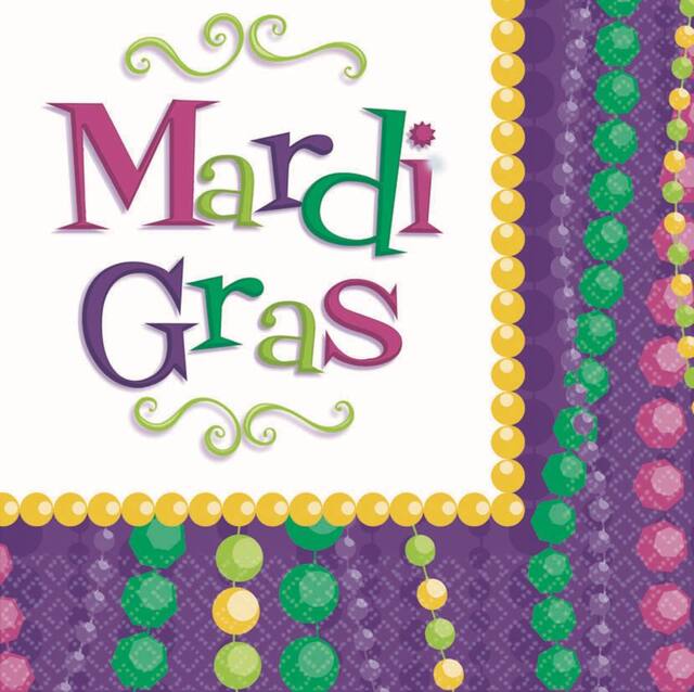 Serviettes de table pour célébration du Mardi gras, paq. 20 Front_Flat