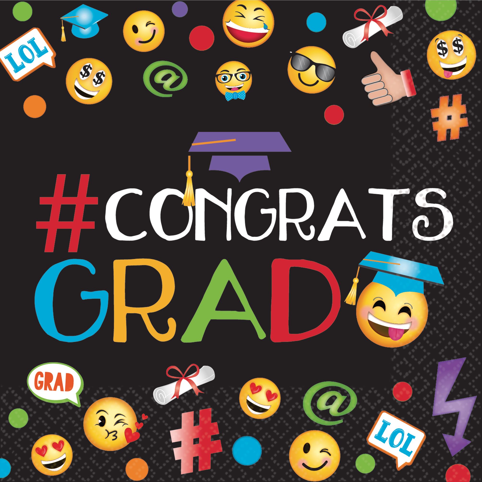 Smiley Graduation Beverage Napkins, 125-pk Front_Flat