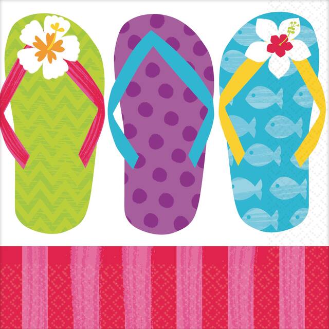 Serviettes de table pour boisson à motif de sandales vives, paq. 125 Front_Flat