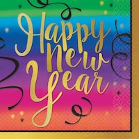Colourful New Year's Beverage Napkins, 36-pk Overhead_Flat