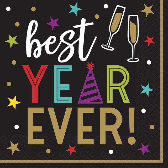 Best Year Ever Hexagon Beverage Napkins, 125-pk Front_Flat