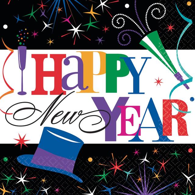 Serviettes de table de célébration du réveillon du jour de l'An, paq. 125 Front_Flat