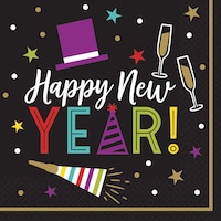 Serviettes de table Happy New Year, coloré, paq. 125 Overhead_Flat