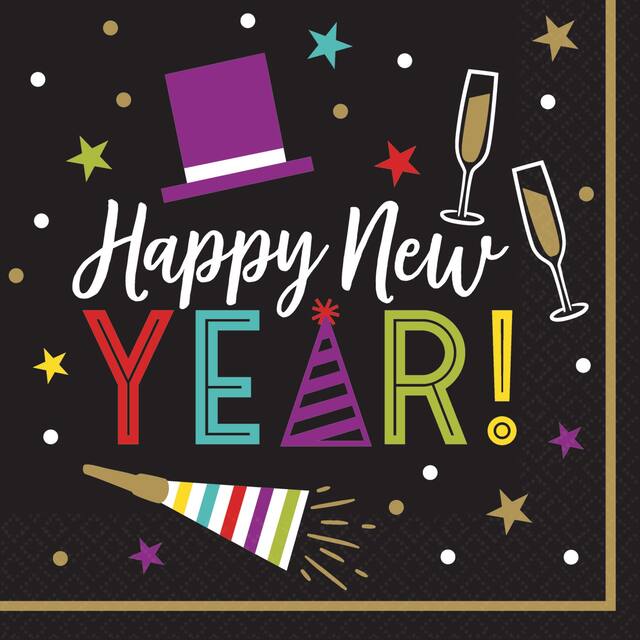 Colourful Happy New Year Lunch Napkins, 125-pk Overhead_Flat
