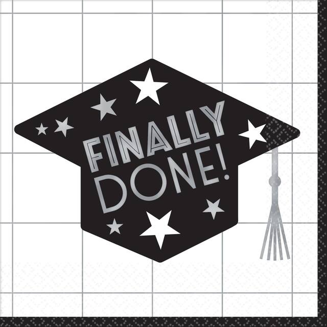 Serviettes de table Finally Done, remise de diplômes, motif quadrillé, paq. 36 Front_Flat