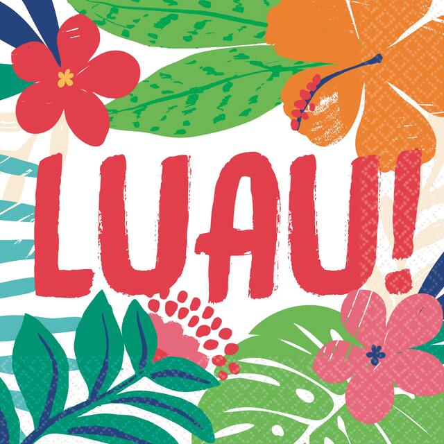Tropical Jungle "Luau!" Square Paper Disposable Lunch Napkins, Multi-Coloured, Floral, 6.5-in, 36-pk, 2-ply, for Summer Party Front_Flat