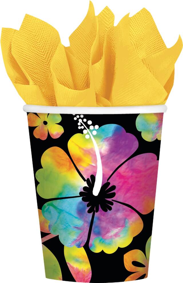 Verres en papier, hibiscus, néon, paq. 18 Front_Flat