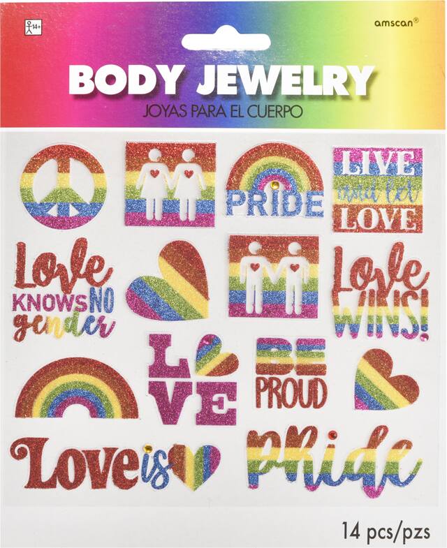 Bijoux pour le corps scintillants de la fierté gaie, paq. 14 Front_Flat