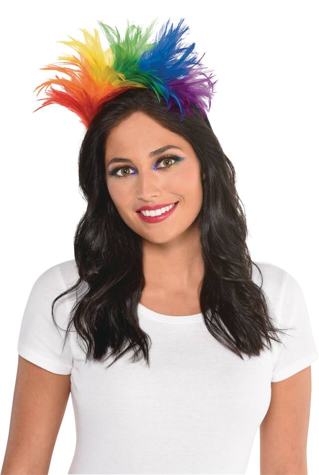 Rainbow Feather Headband, Multi-Coloured, One Size, for Pride Front_Flat