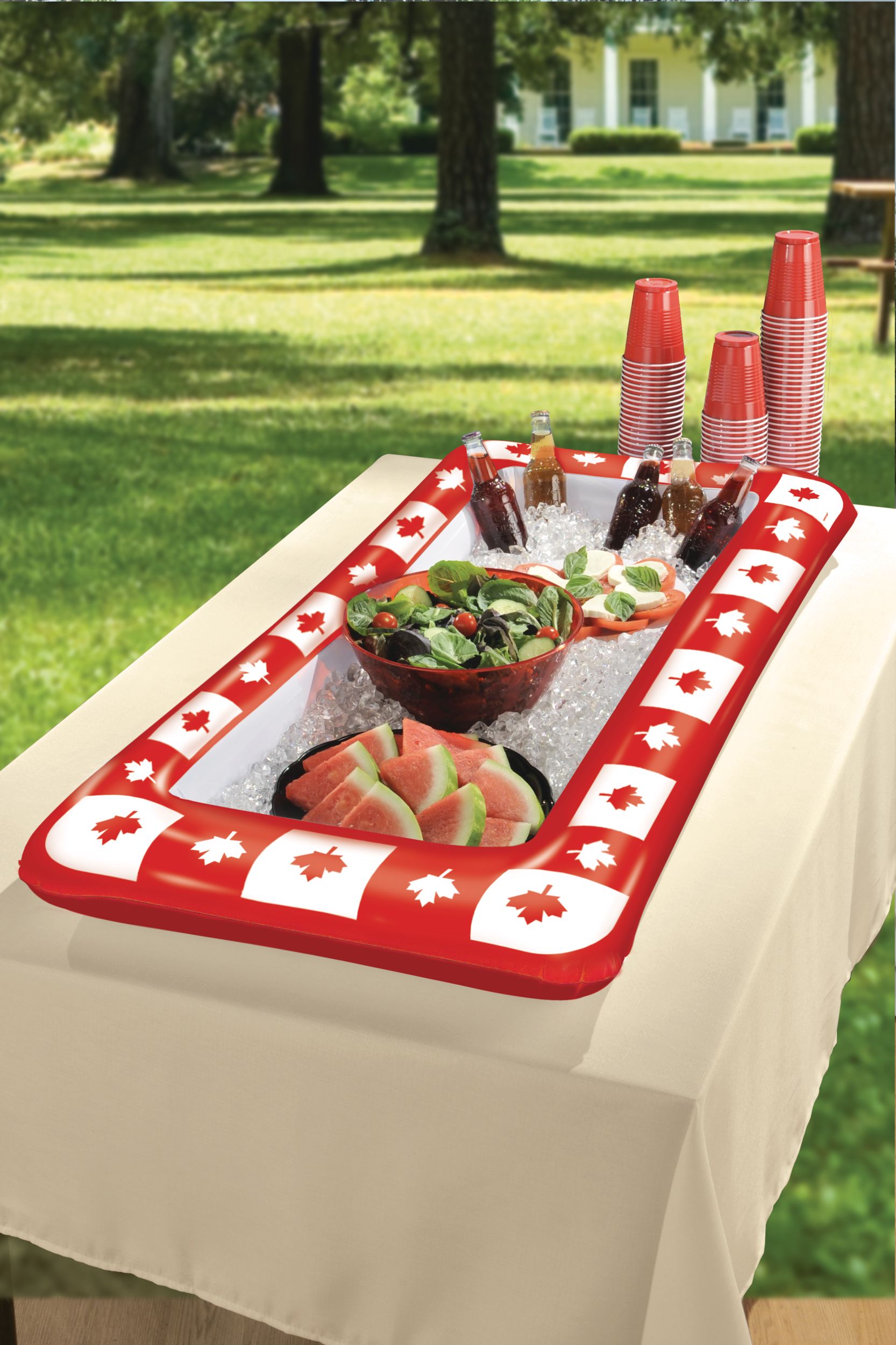 Inflatable Canadian Maple Leaf Buffet Cooler Front_Angled_Left