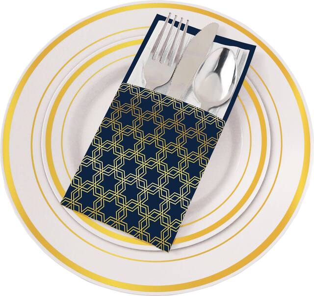Metallic Hanukkah Celebration Cutlery Holders, 12-pk Overhead_Flat