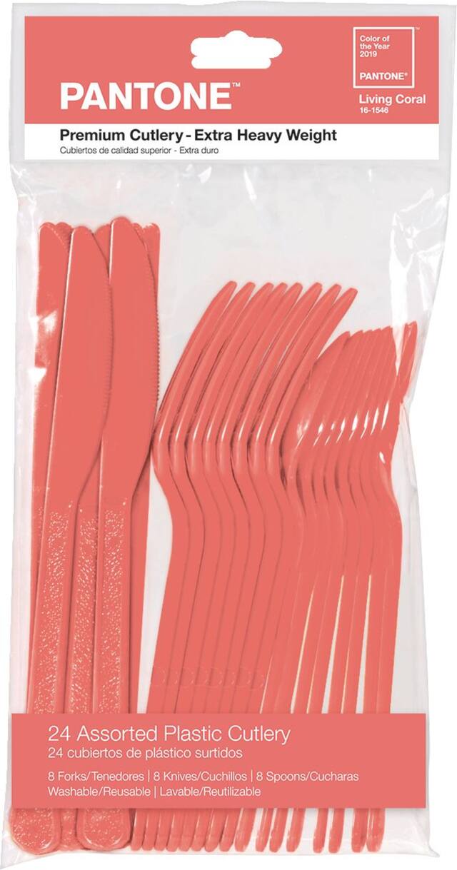 Bright Coral Premium Plastic Cutlery Set, 24-pc Front_Flat