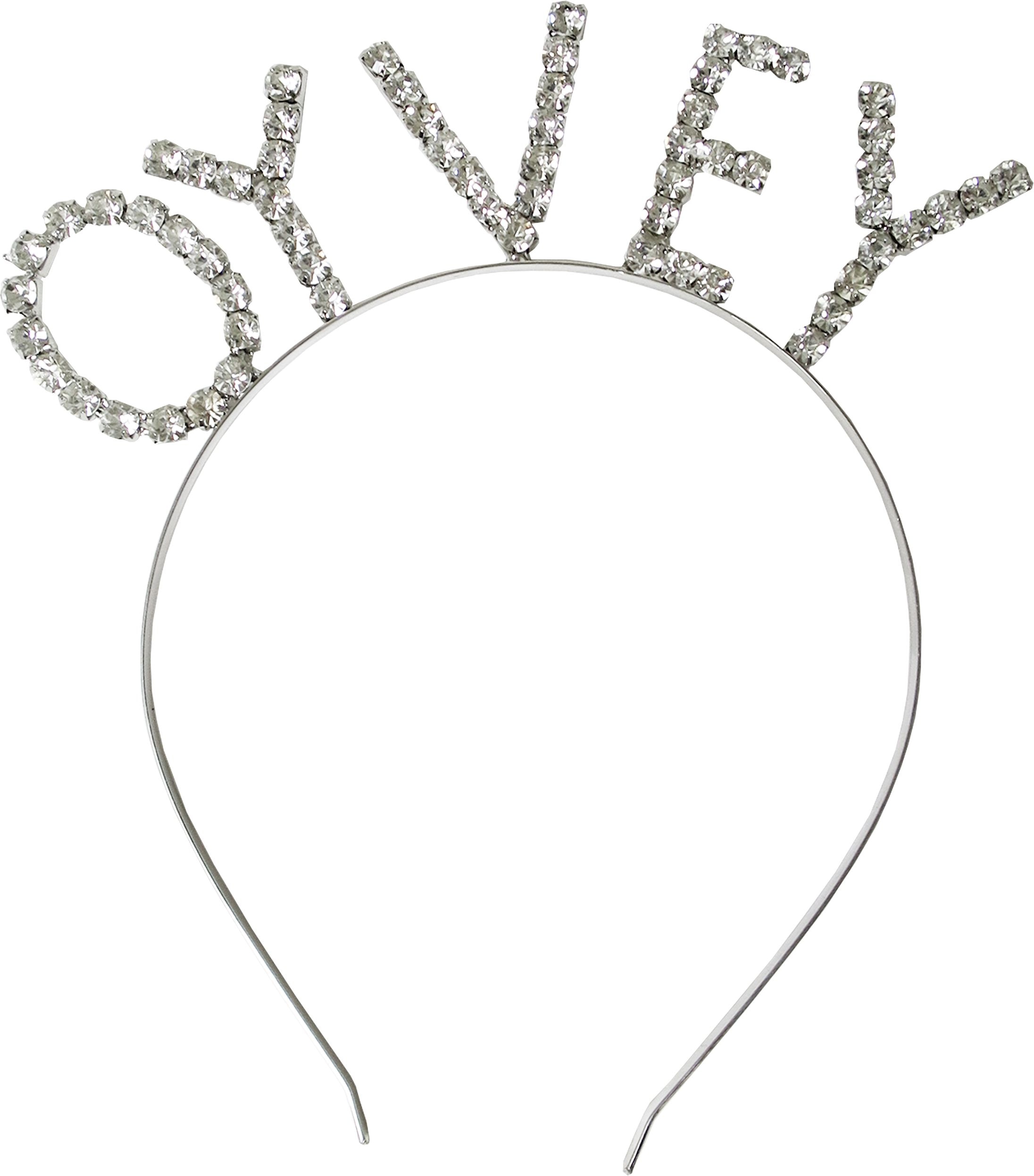 "Oy Vey" Rhinestone Headband, Silver, One Size, for Hanukkah Front_Flat