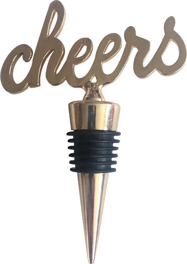 Metallic Silver Cheers Bottle Stopper Front_Flat