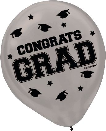 "Congrats Grad" Round Latex Balloons, Black/Silver/Gold, 12-in, 72-pk, for Graduation Front_Flat