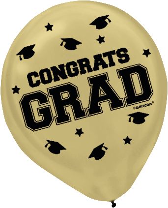 "Congrats Grad" Round Latex Balloons, Black/Silver/Gold, 12-in, 72-pk, for Graduation Front_Flat