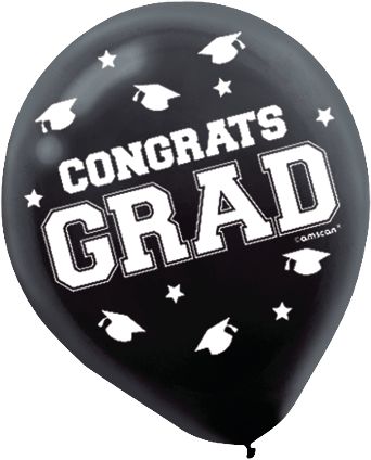 "Congrats Grad" Round Latex Balloons, Black/Silver/Gold, 12-in, 72-pk, for Graduation Front_Flat