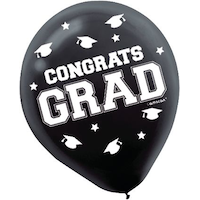 Ballons en latex ronds Congrats Grad, noir/argent/or, 12 po, paq. 72, pour remise des diplômes Front_Flat