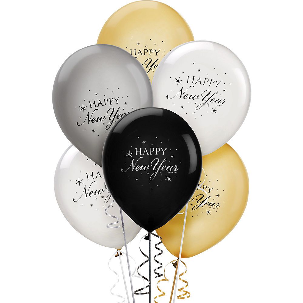 15-teiliges Silvester-Ballonset 2025 – Schwarz & Gold – Happy New Year Partydeko – Ballons Für Tisch, Raum