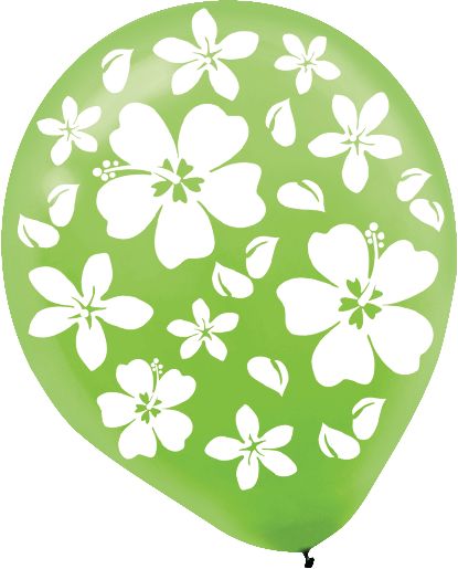 Round Latex Balloons, Red/Blue/Green, Hibiscus Flower, 12-in, 15-pk, for Summer Party Front_Flat