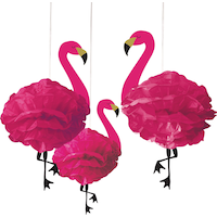 Flamingo Tissue Pom Poms, 3-pk Front_Flat