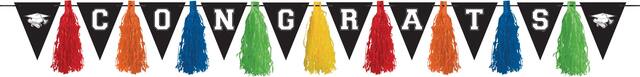 "Congrats" Hanging Tassel Garland Banner Decoration, Multi-Coloured, 10-ft, for Graduation Front_Flat