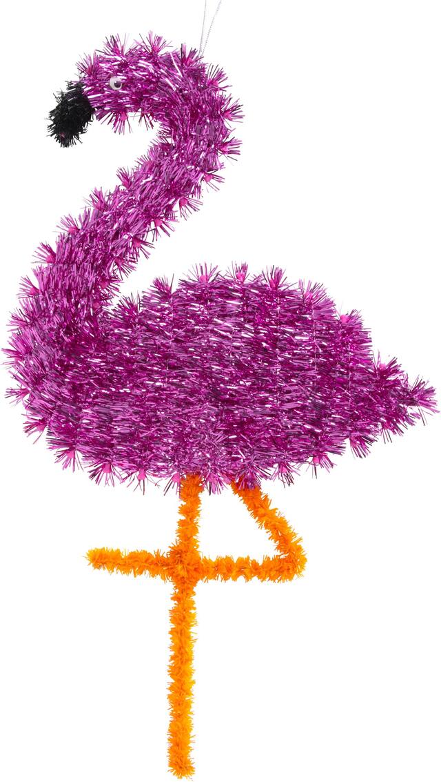 Hanging Tinsel Flamingo Front_Flat