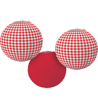Lanternes en Papier Guingan Pique-nique, rouge, paq. 3 Front_Flat