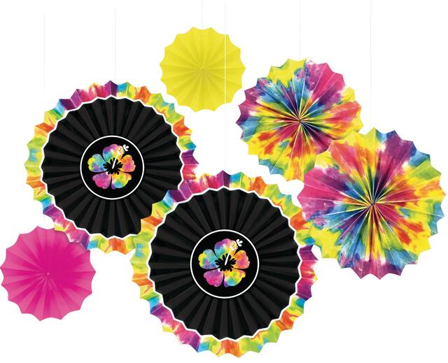 Décorations Éventail en Papier Hibiscus Néon, paq. 6 Front_Flat