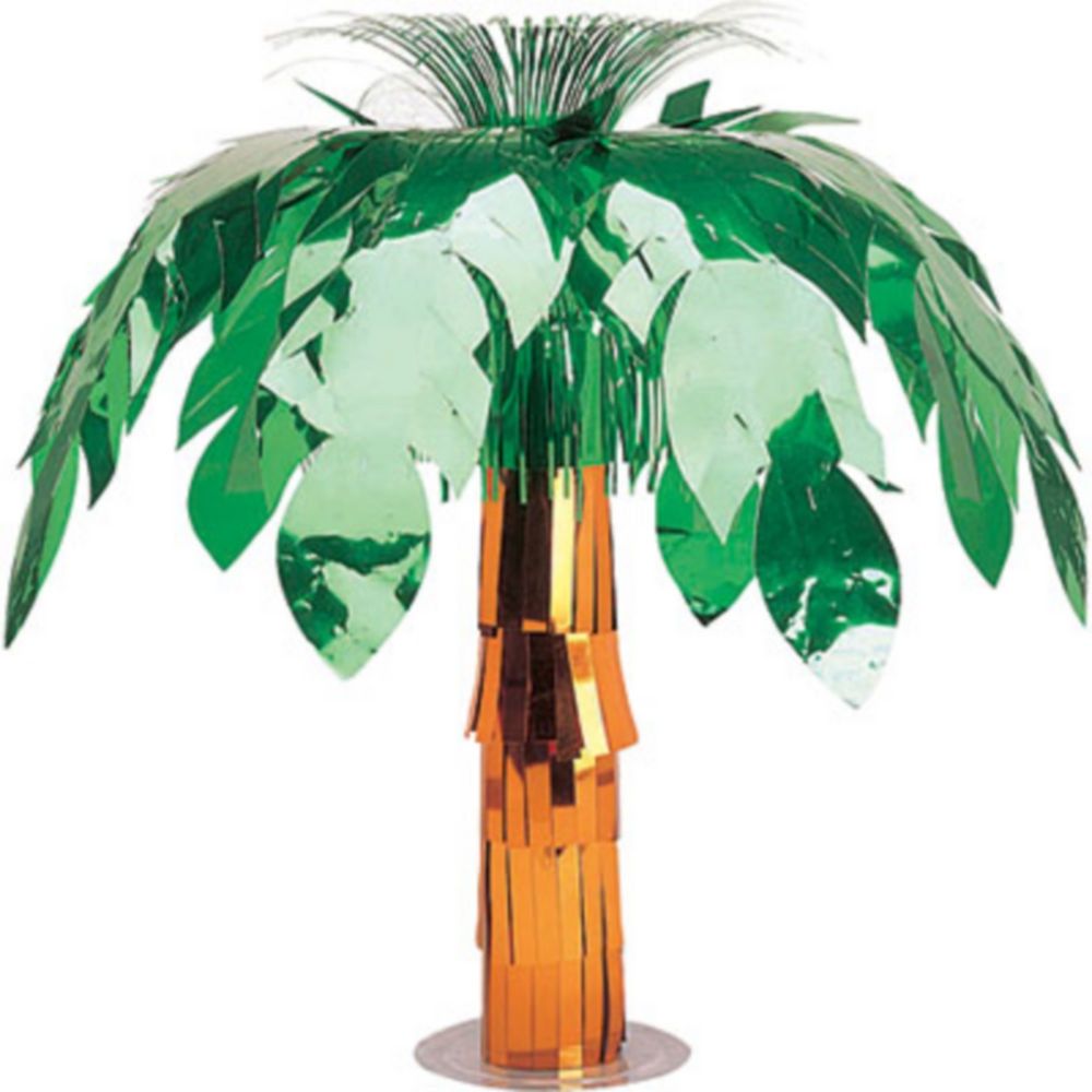 Palm Tree Metallic Tinsel Spray Burst Centerpiece Table Decoration, Green/Brown, 20-in, for Summer Party Front_Elevated