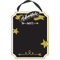 Tableau Noir Adventure Awaits à Paillettes, doré Front_Flat