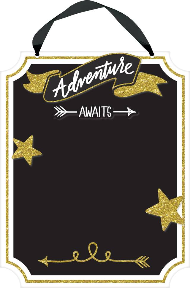 Glitter Gold Adventure Awaits Chalkboard Sign Front_Flat