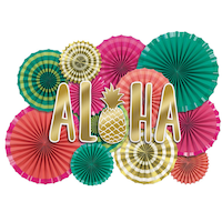 "Aloha" Fan Hanging Sign Decorations, Multi-Coloured, 16-in, 17-pk, for Summer Party