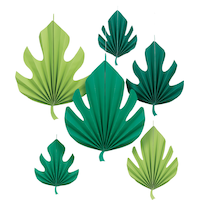 Palm Leaves Fan Hanging Sign Decorations, Green, 12.5-in, 6-pk, for Summer Party Front_Flat