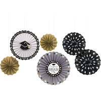 Congrats Graduation Paper Fan Decorations, 6-pc Front_Flat